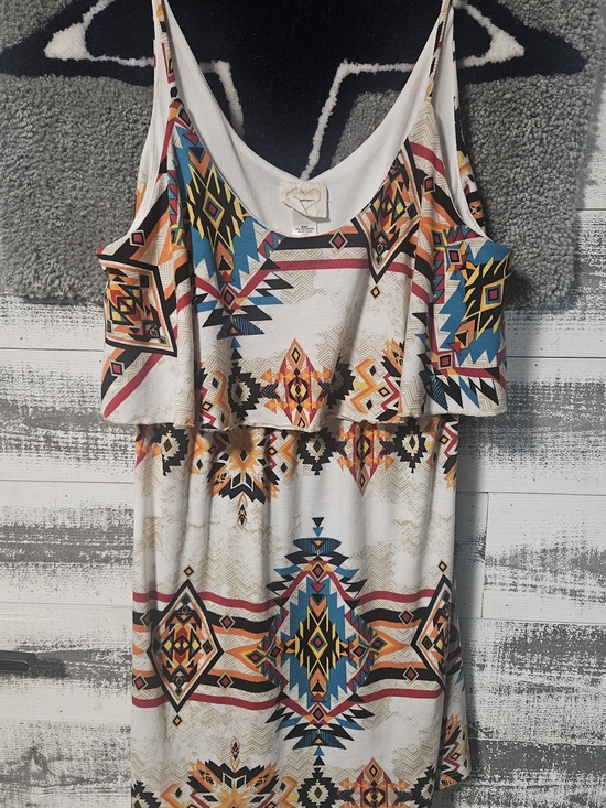 Self Esteem Dresses & Skirts - Self Esteem White Top with Pink Heart Label and Multicolor Aztec Trim